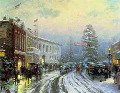 THOMAS KINKADE 21X14 Secondary Market Art: "CHRISTMAS COURTHOUS AP"