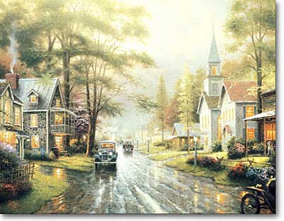 THOMAS KINKADE 24X30 Secondary Market Art: "HOMETOWN EVENING"