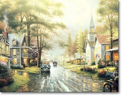 THOMAS KINKADE 24X30 Secondary Market Art: "HOMETOWN EVENING"
