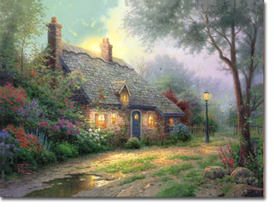 THOMAS KINKADE 24X30 Secondary Market Art: "MOONLIGHT COTT PPCNV"