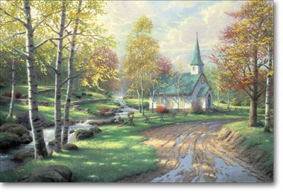 THOMAS KINKADE 24X36 Secondary Market Art: "ASPEN CHAPEL PPCNV"