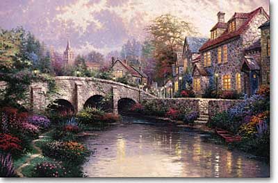 THOMAS KINKADE 24X36 Secondary Market Art: "COBBLESTO BROOKE CNV"