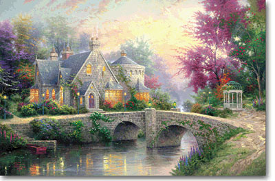 THOMAS KINKADE 24X36 Secondary Market Art: "LAMPLIGHT MANOR GPCNV"