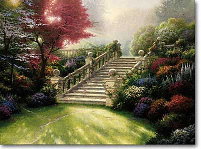 THOMAS KINKADE 25X34 Secondary Market Art: "STAIRWAY PARADIS RECNV"
