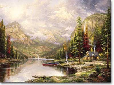 THOMAS KINKADE 26X34 Secondary Market Art: "MOUNTAIN MAJESTY SPCNV"