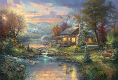 THOMAS KINKADE 27X18 Secondary Market Art: "NATURES PARADISE CNV"