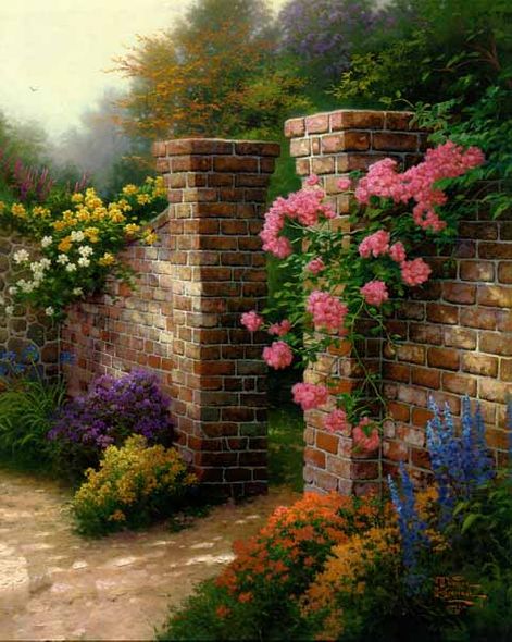 THOMAS KINKADE 30X24 Secondary Market Art: "ROSE GARDEN"