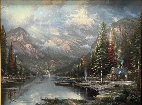 THOMAS KINKADE 25.5X34 Secondary Market Art: "MOUNTAIN MAJESTY SN CNV"