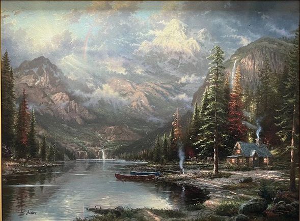 THOMAS KINKADE 25.5X34 Secondary Market Art: "MOUNTAIN MAJESTY SN CNV"