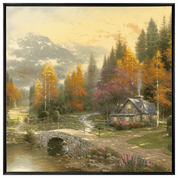 Thomas Kinkade Studios: "The Valley of Peace - 36' x 36' Canvas Wall Mural (Onyx Black Frame)"