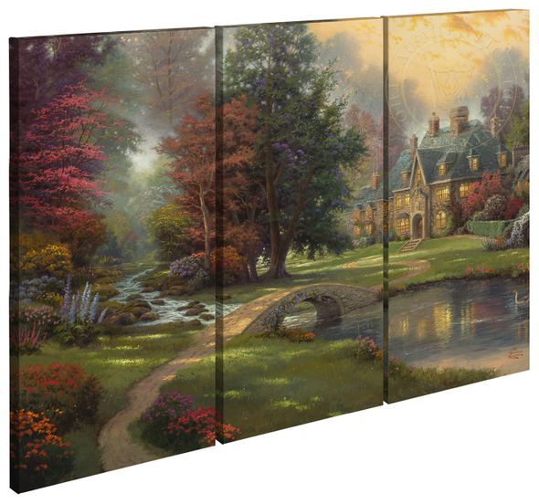 Thomas Kinkade Studios: "Lakeside Manor - 36' x 48' (Set of 3) Triptych Giclee Canvas"