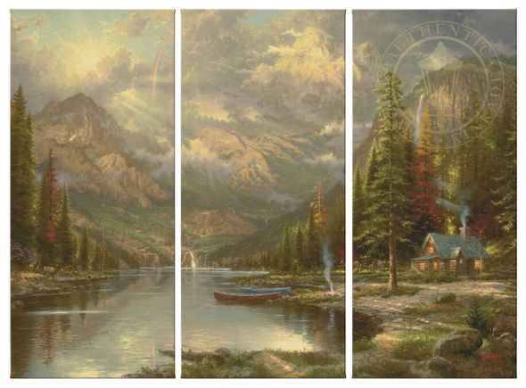 Thomas Kinkade Studios: "Mountain Majesty - 36' x 48' (Set of 3) Triptych Giclee Canvas"