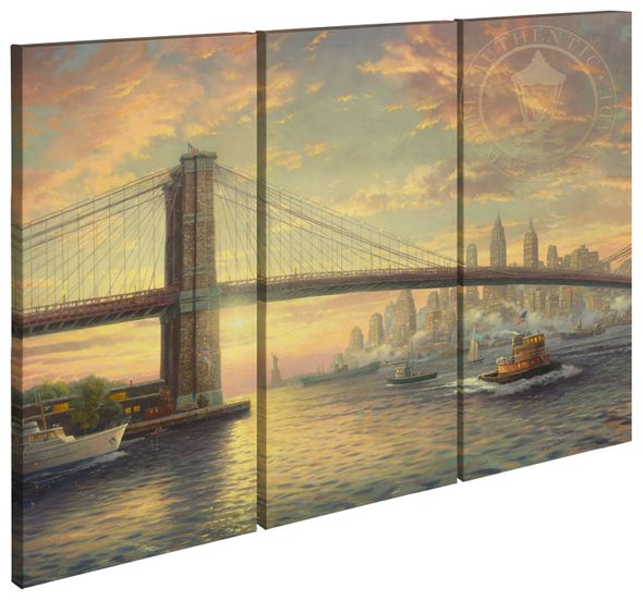 Thomas Kinkade Studios: "The Spirit of New York - 36' x 16' Triptych Giclee Canvas (Set of 3 Panels)"
