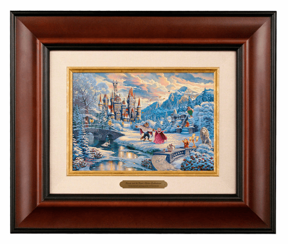 Thomas Kinkade 5" x 7" Framed Brushworks:"Disney Beauty and the Beast's Winter Enchantment"
