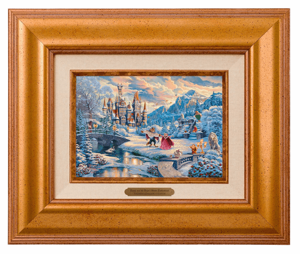 Thomas Kinkade 5" x 7" Framed Brushworks:"Disney Beauty and the Beast's Winter Enchantment"