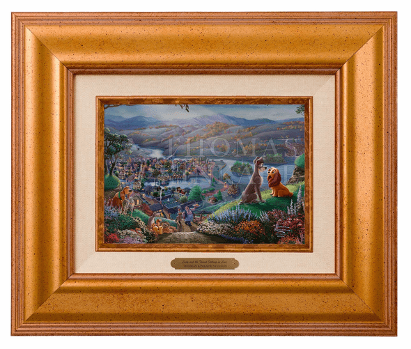 Thomas Kinkade 5" x 7" Framed Brushworks:"Disney Lady and the Tramp Falling in Love"
