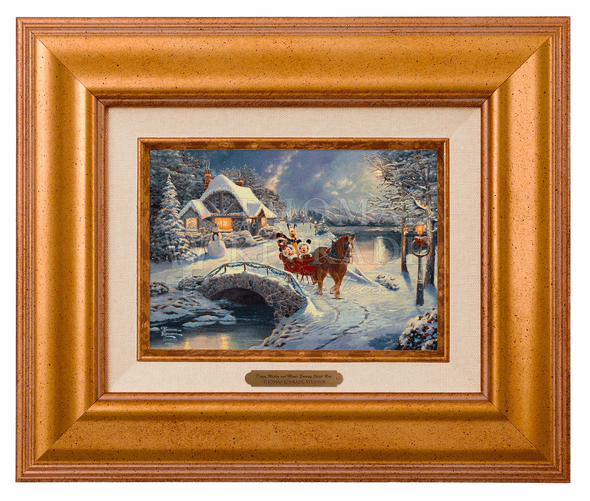 Thomas Kinkade 5" x 7" Framed Brushworks:"Disney Mickey and Minnie Evening Sleigh Ride"