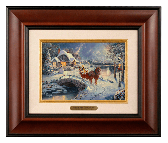 Thomas Kinkade 5" x 7" Framed Brushworks:"Disney Mickey and Minnie Evening Sleigh Ride"
