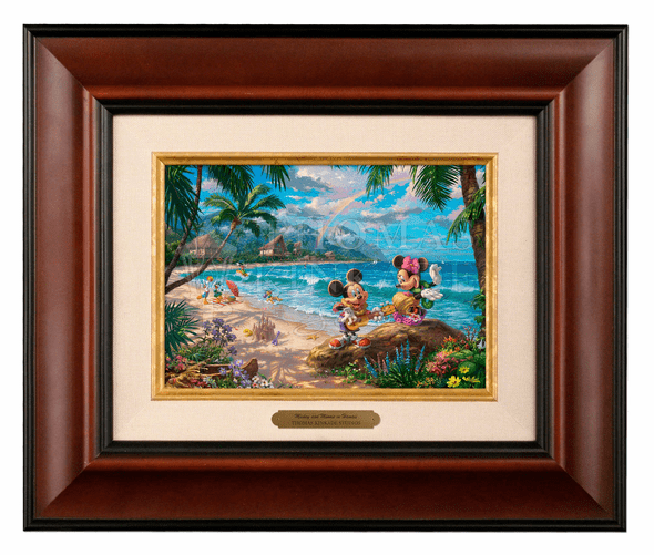 Thomas Kinkade 5" x 7" Framed Brushworks:"Disney Mickey and Minnie in Hawaii"