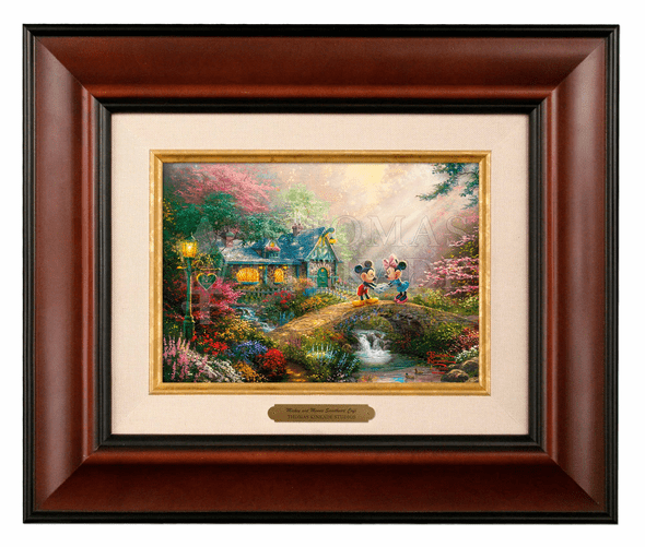 Thomas Kinkade 5" x 7" Framed Brushworks:"Disney Mickey and Minnie Sweetheart Bridge"