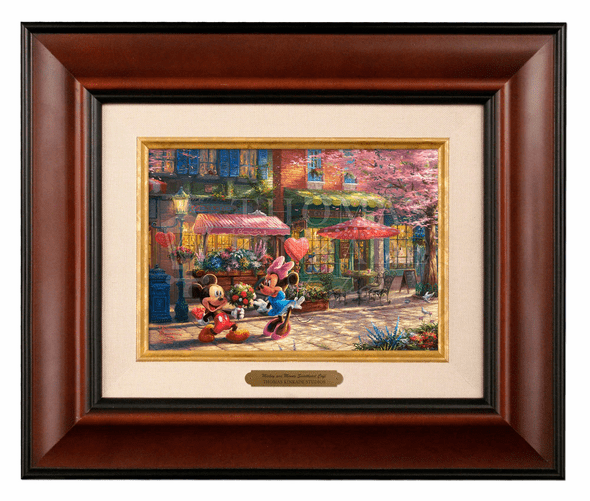 Thomas Kinkade 5" x 7" Framed Brushworks:"Disney Mickey and Minnie Sweetheart Caf"