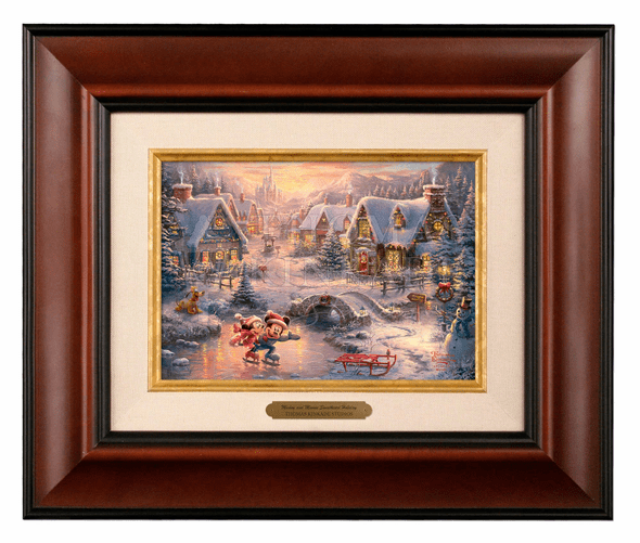 Thomas Kinkade 5" x 7" Framed Brushworks:"Disney Mickey and Minnie Sweetheart Holiday"