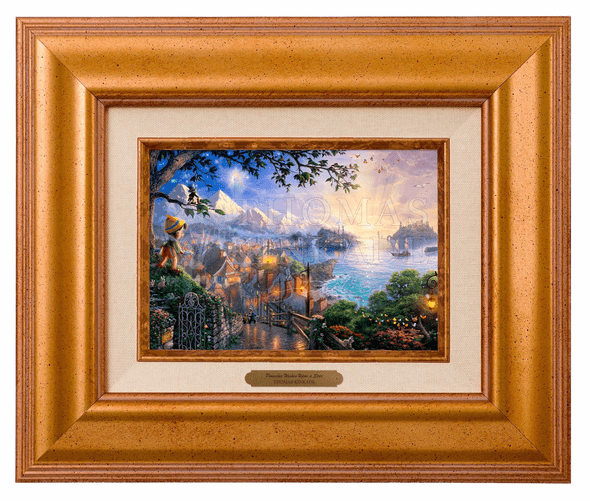 Thomas Kinkade 5" x 7" Framed Brushworks:"Disney Pinocchio Wishes Upon A Star"