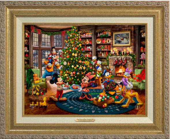 Thomas Kinkade 12x16 Framed Canvas Classics:"Disney Mickey and Minnie Trimming the Tree"