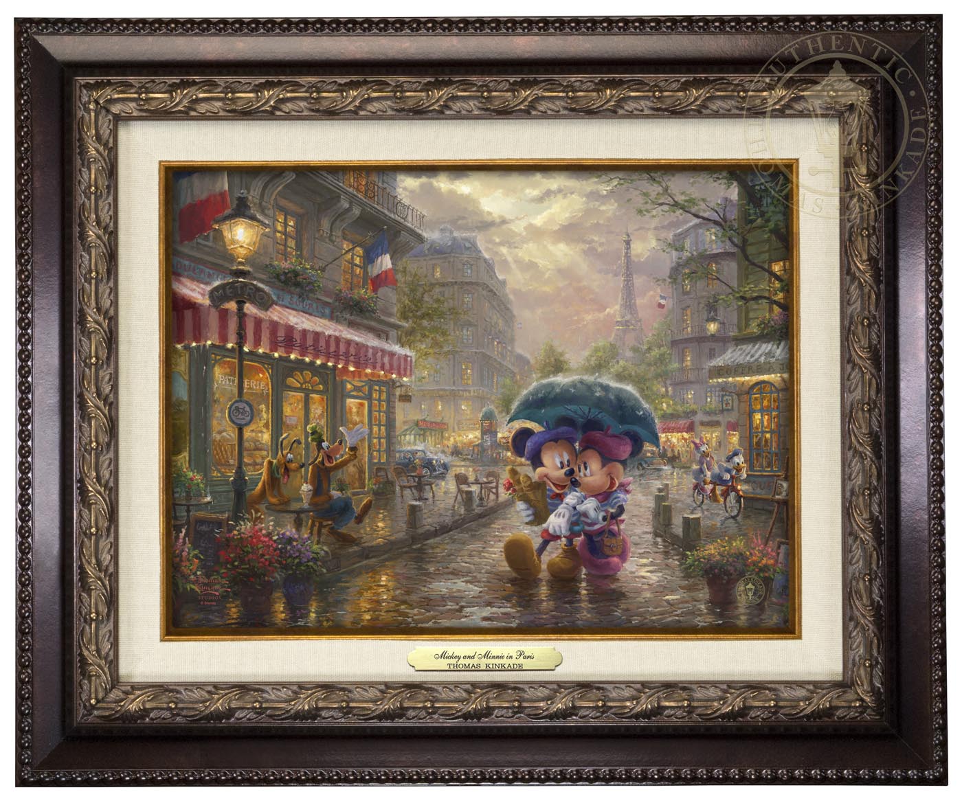 Thomas Kinkade 9" x 12" Framed Canvas Classics:"Disney Mickey and Minnie in Paris"