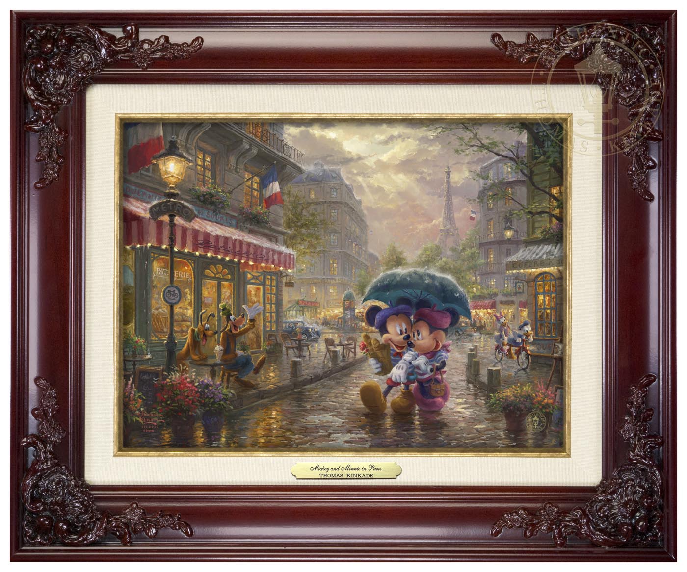 Thomas Kinkade 9" x 12" Framed Canvas Classics:"Disney Mickey and Minnie in Paris"
