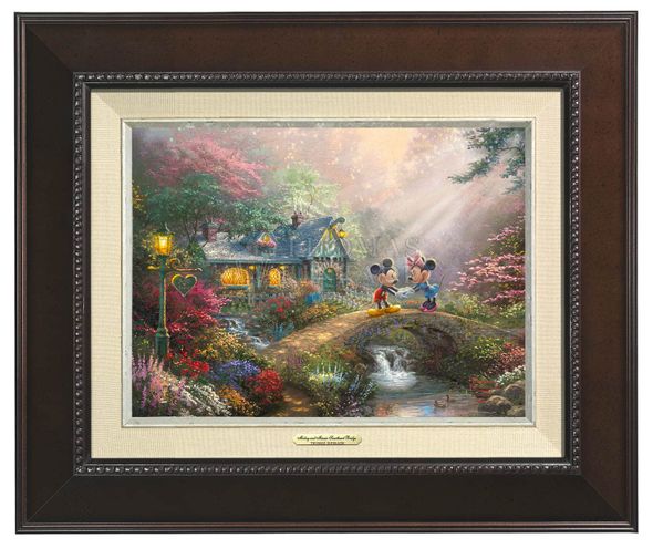 Thomas Kinkade 9" x 12" Framed Canvas Classics:"Disney Mickey and Minnie Sweetheart Bridge"