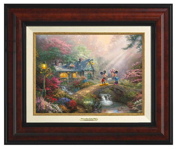 Thomas Kinkade 9" x 12" Framed Canvas Classics:"Disney Mickey and Minnie Sweetheart Bridge"