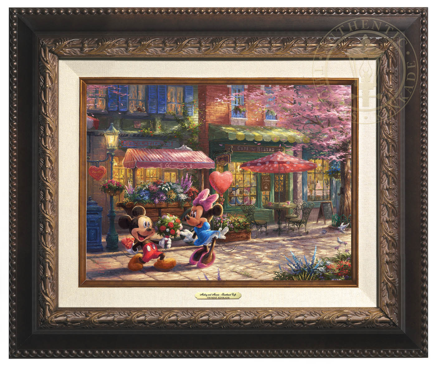 Thomas Kinkade 9" x 12" Framed Canvas Classics:"Disney Mickey and Minnie Sweetheart Café"