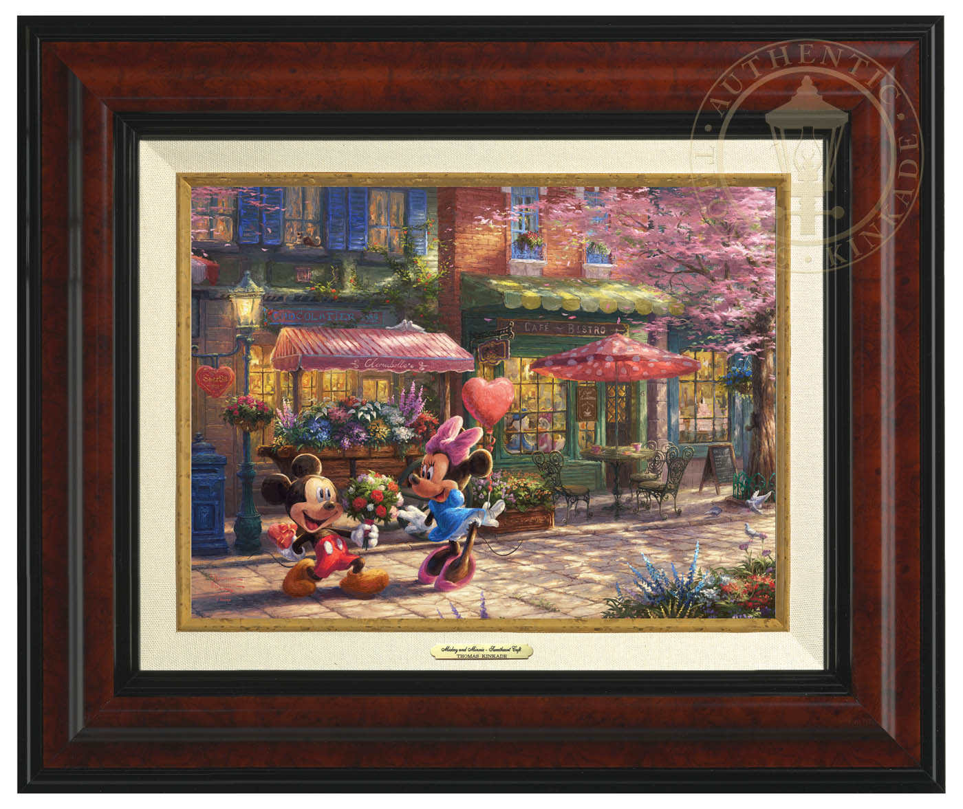 Thomas Kinkade 9" x 12" Framed Canvas Classics:"Disney Mickey and Minnie Sweetheart Café"