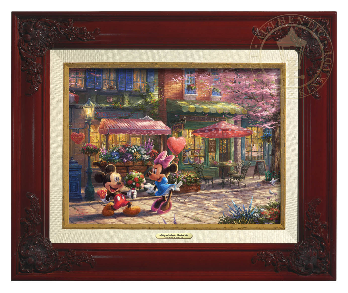 Thomas Kinkade 9" x 12" Framed Canvas Classics:"Disney Mickey and Minnie Sweetheart Café"