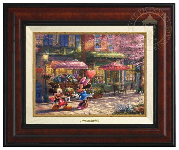 Thomas Kinkade 9" x 12" Framed Canvas Classics:"Disney Mickey and Minnie Sweetheart Café"
