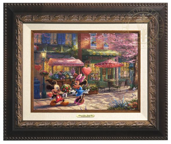 Thomas Kinkade 9" x 12" Framed Canvas Classics:"Disney Mickey and Minnie Sweetheart Café"