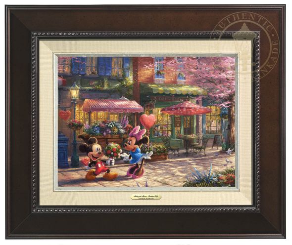 Thomas Kinkade 9" x 12" Framed Canvas Classics:"Disney Mickey and Minnie Sweetheart Caf"
