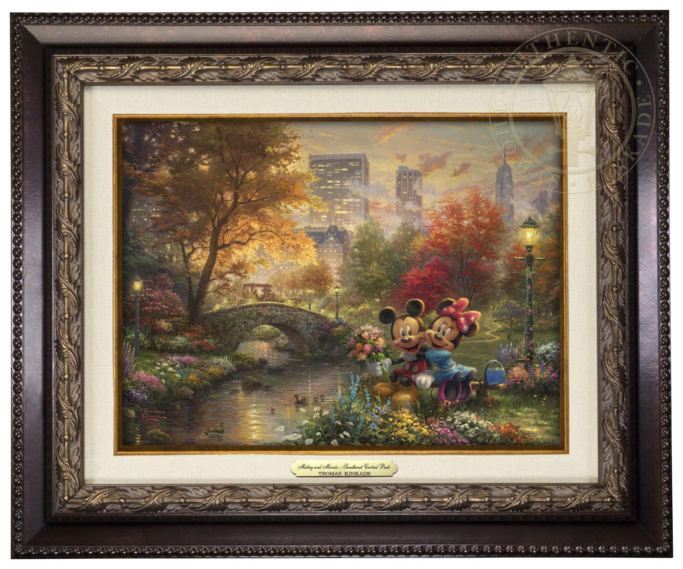 Thomas Kinkade 9" x 12" Framed Canvas Classics:"Disney Mickey and Minnie Sweetheart Central Park"