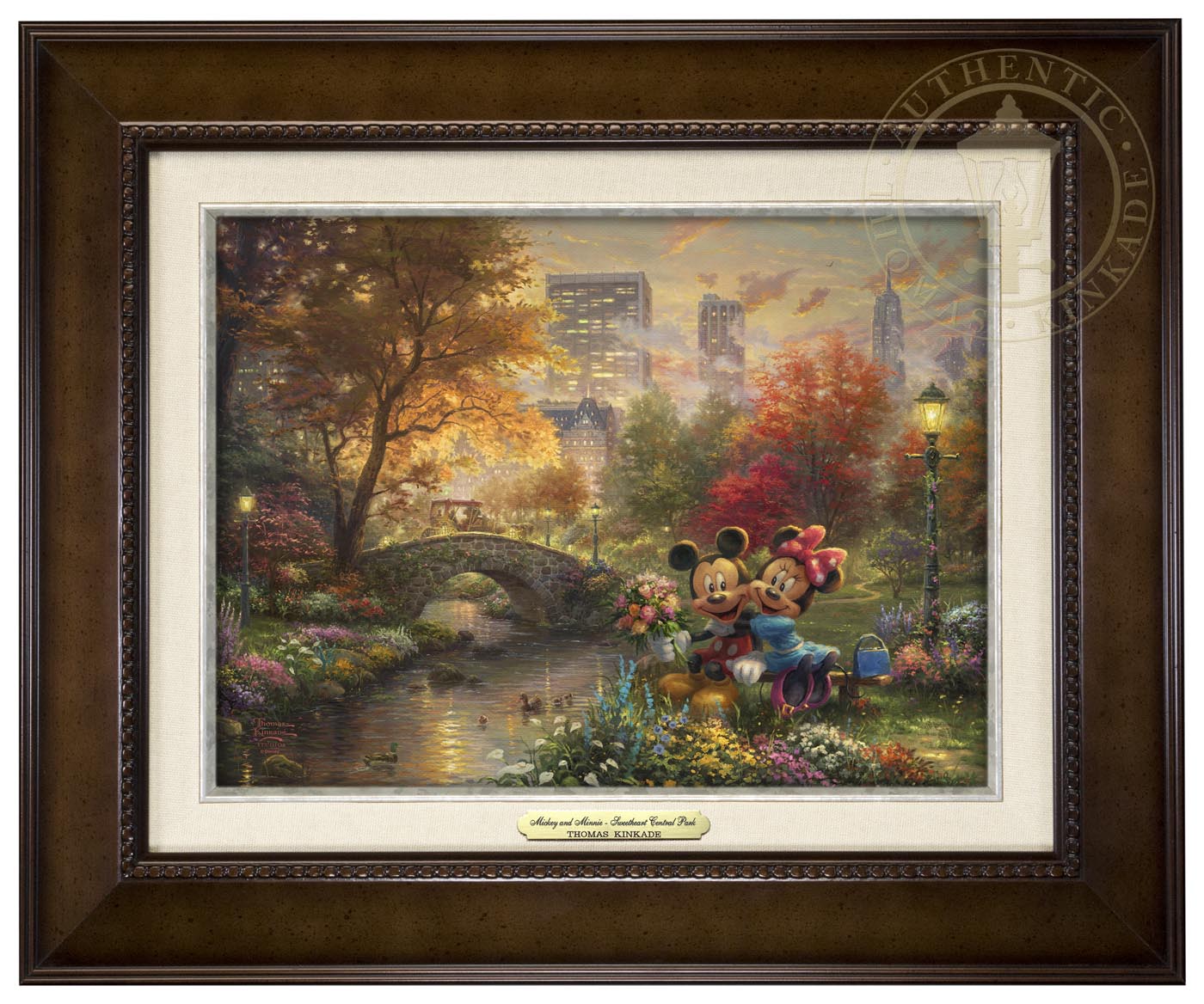 Thomas Kinkade 9" x 12" Framed Canvas Classics:"Disney Mickey and Minnie Sweetheart Central Park"