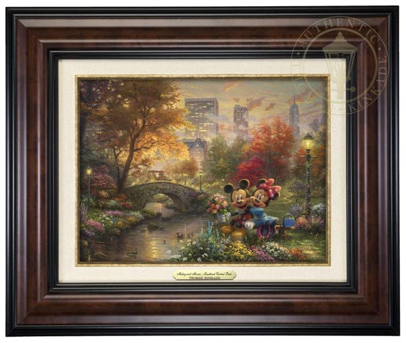 Thomas Kinkade 9" x 12" Framed Canvas Classics:"Disney Mickey and Minnie Sweetheart Central Park"