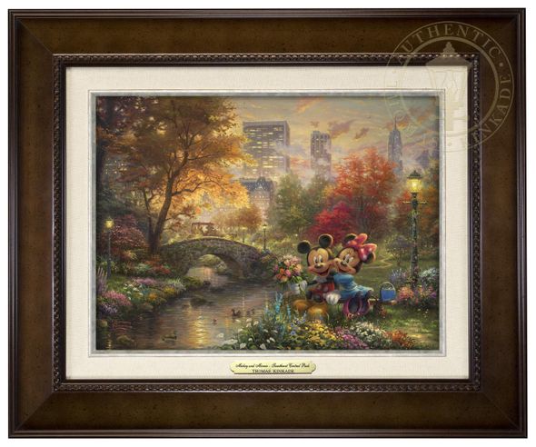 Thomas Kinkade 9" x 12" Framed Canvas Classics:"Disney Mickey and Minnie Sweetheart Central Park"