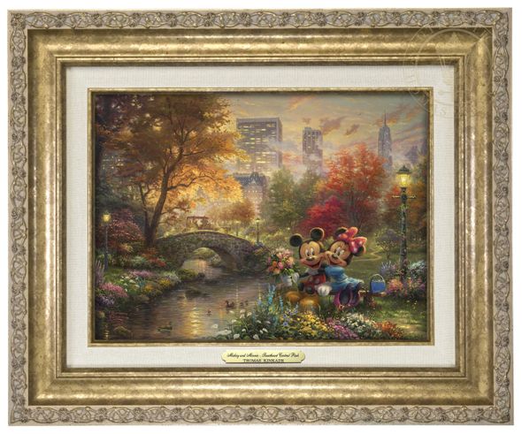 Thomas Kinkade 9" x 12" Framed Canvas Classics:"Disney Mickey and Minnie Sweetheart Central Park"