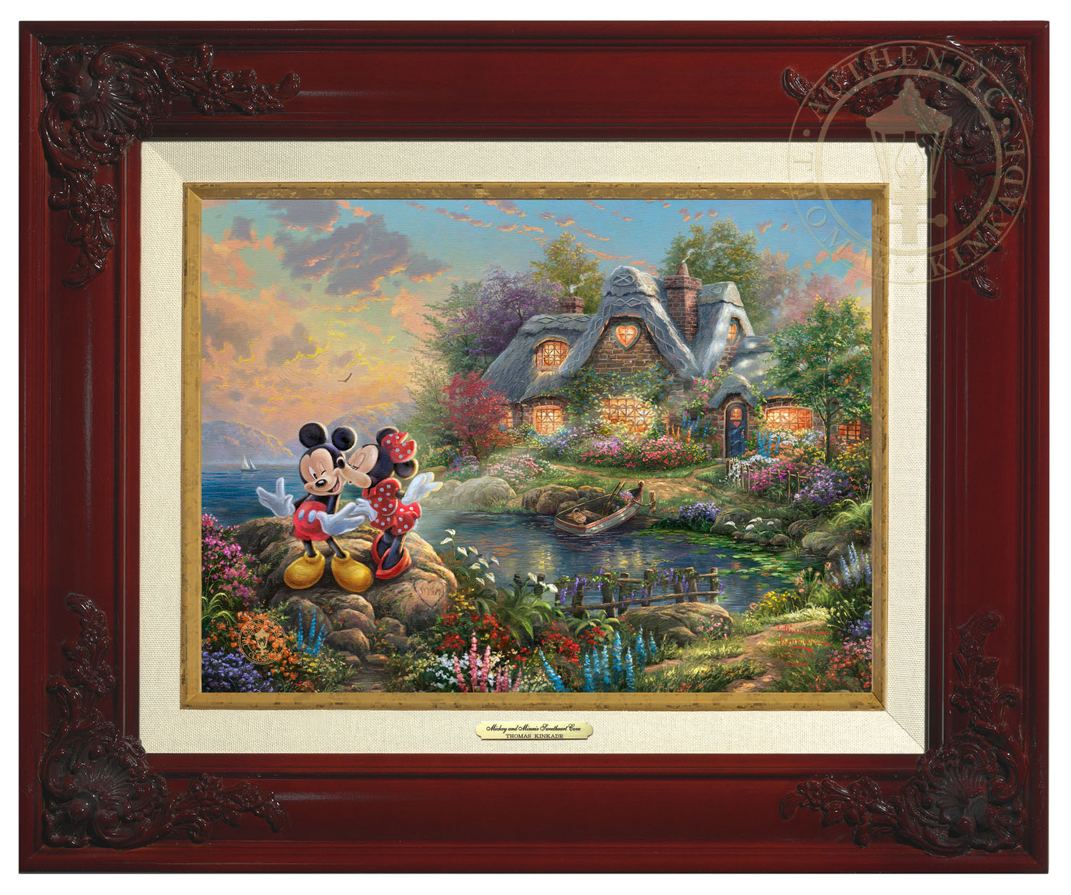 Thomas Kinkade 9" x 12" Framed Canvas Classics:"Disney Mickey and Minnie Sweetheart Cove"