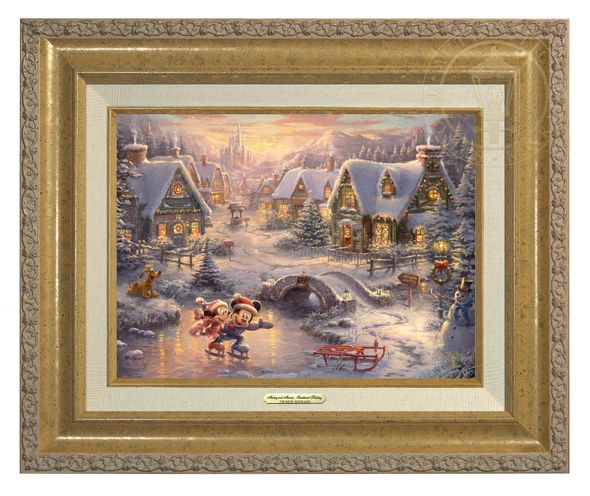 Thomas Kinkade 9" x 12" Framed Canvas Classics:"Disney Mickey and Minnie Sweetheart Holiday"