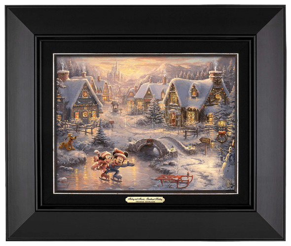 Thomas Kinkade 9" x 12" Framed Canvas Classics:"Disney Mickey and Minnie Sweetheart Holiday"