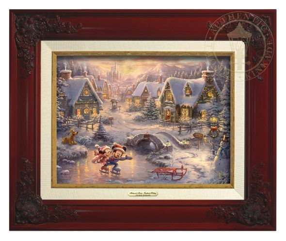Thomas Kinkade 9" x 12" Framed Canvas Classics:"Disney Mickey and Minnie Sweetheart Holiday"