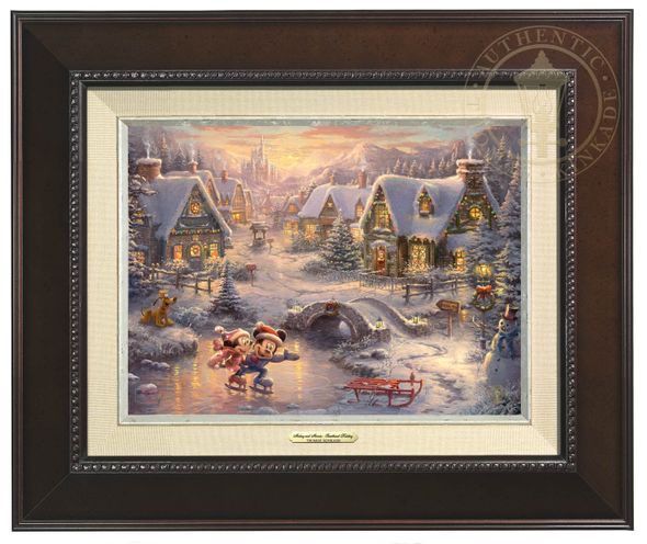 Thomas Kinkade 9" x 12" Framed Canvas Classics:"Disney Mickey and Minnie Sweetheart Holiday"