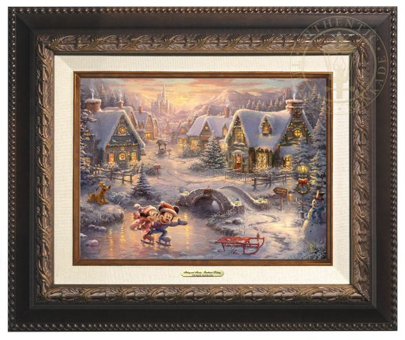 Thomas Kinkade 9" x 12" Framed Canvas Classics:"Disney Mickey and Minnie Sweetheart Holiday"