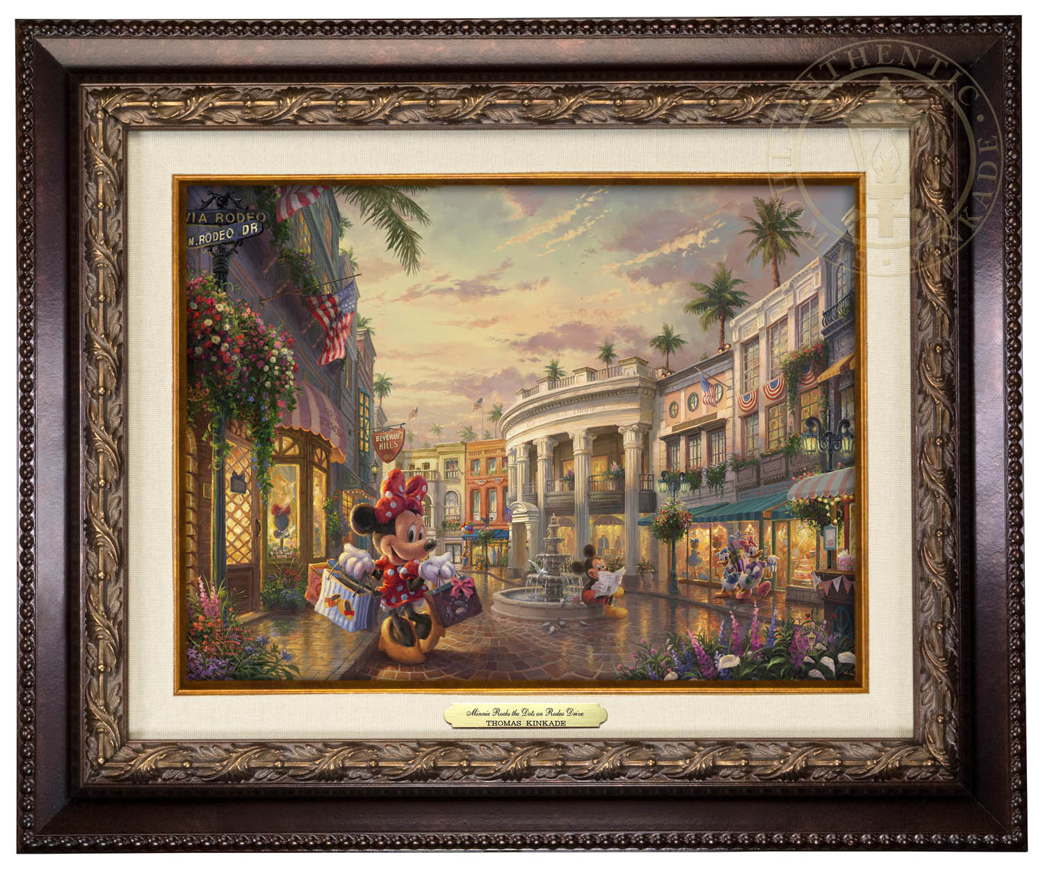 Thomas Kinkade 9" x 12" Framed Canvas Classics:"Disney Minnie Rocks the Dots on Rodeo Drive"